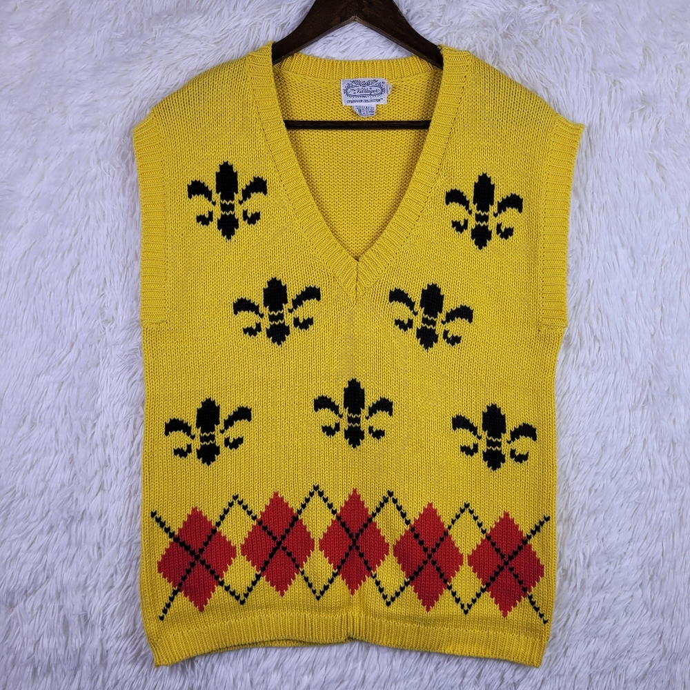 Vtg The Villager Storybook Collection‎ Yellow Knit Sweater Vest Argyle Teacher